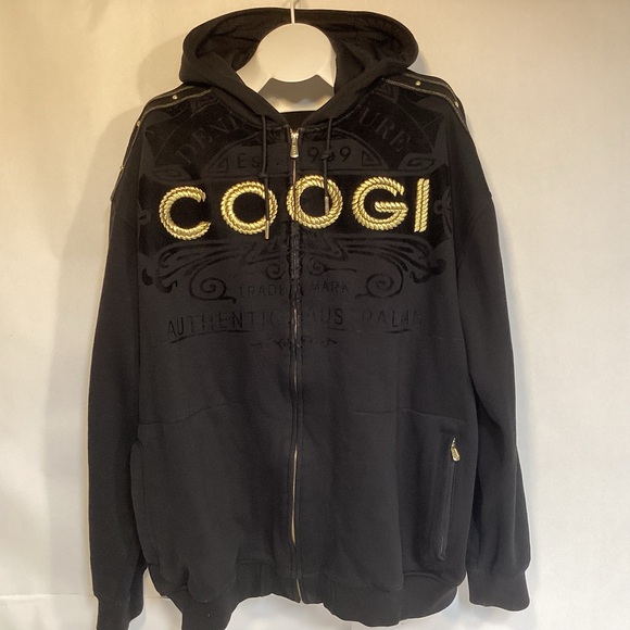 COOGI Black Gold Bling Hooded Jacket Men’s size 3XL Full zip - Picture 1 of 16